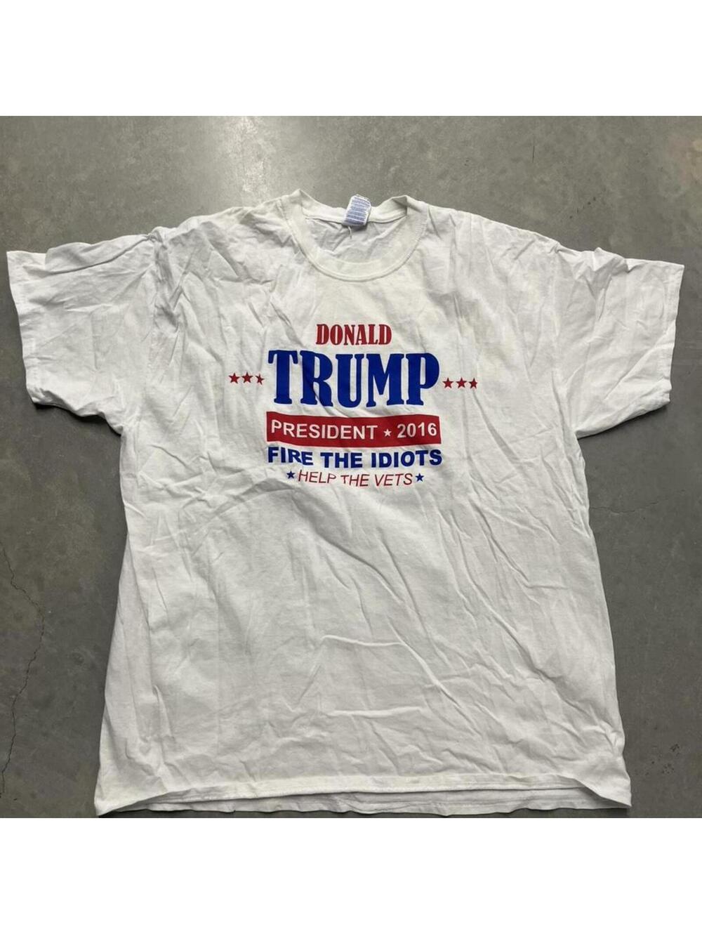 Y2K Donald Trump 2016 Fire The Idiots Graphic T Shirt White XL